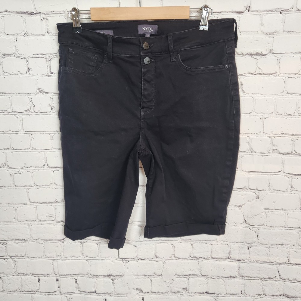 NYDJ Briella Black Bermuda High Rise Shorts Women's Size 12